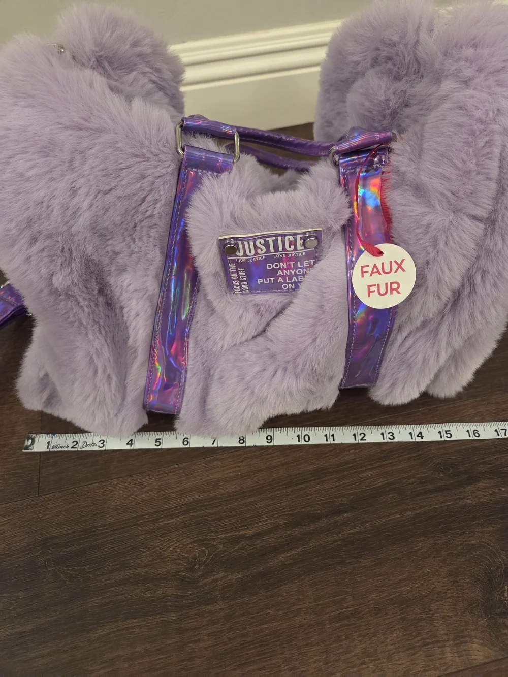 NWT Justice Lavender Faux Fur Heart Handbag